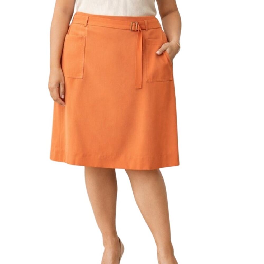 NWT Misook Skirt A-Line Knee Length Patch Pockets Belted XL Designer Officecore